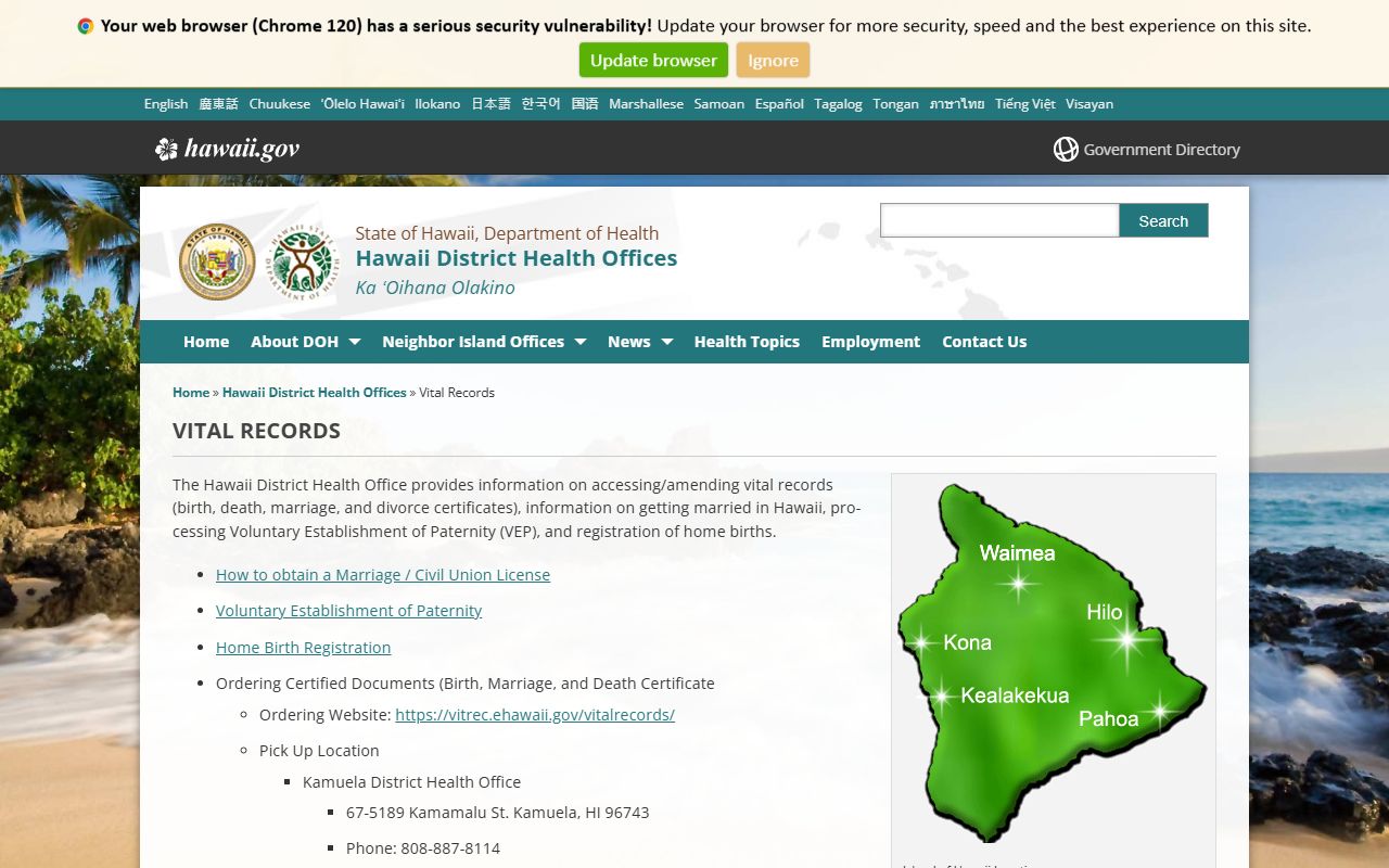 Hawaii District Health Office Big Island obituary vital records