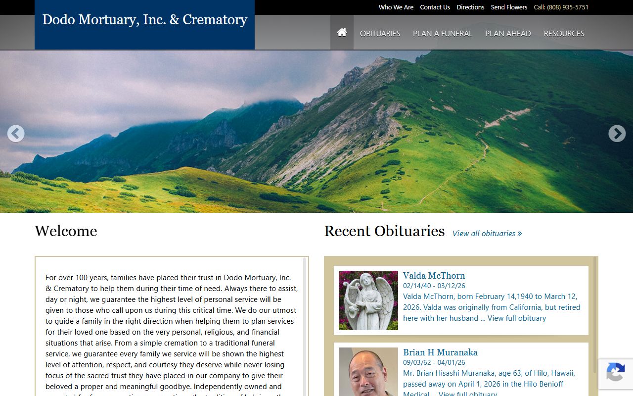 Dodo Mortuary Hilo obituary and funeral service records