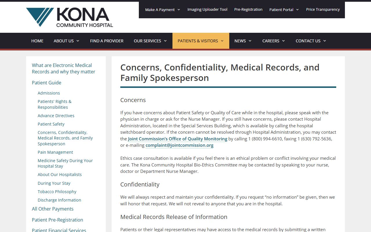 Kona Community Hospital medical records West Hawaii obituary requests