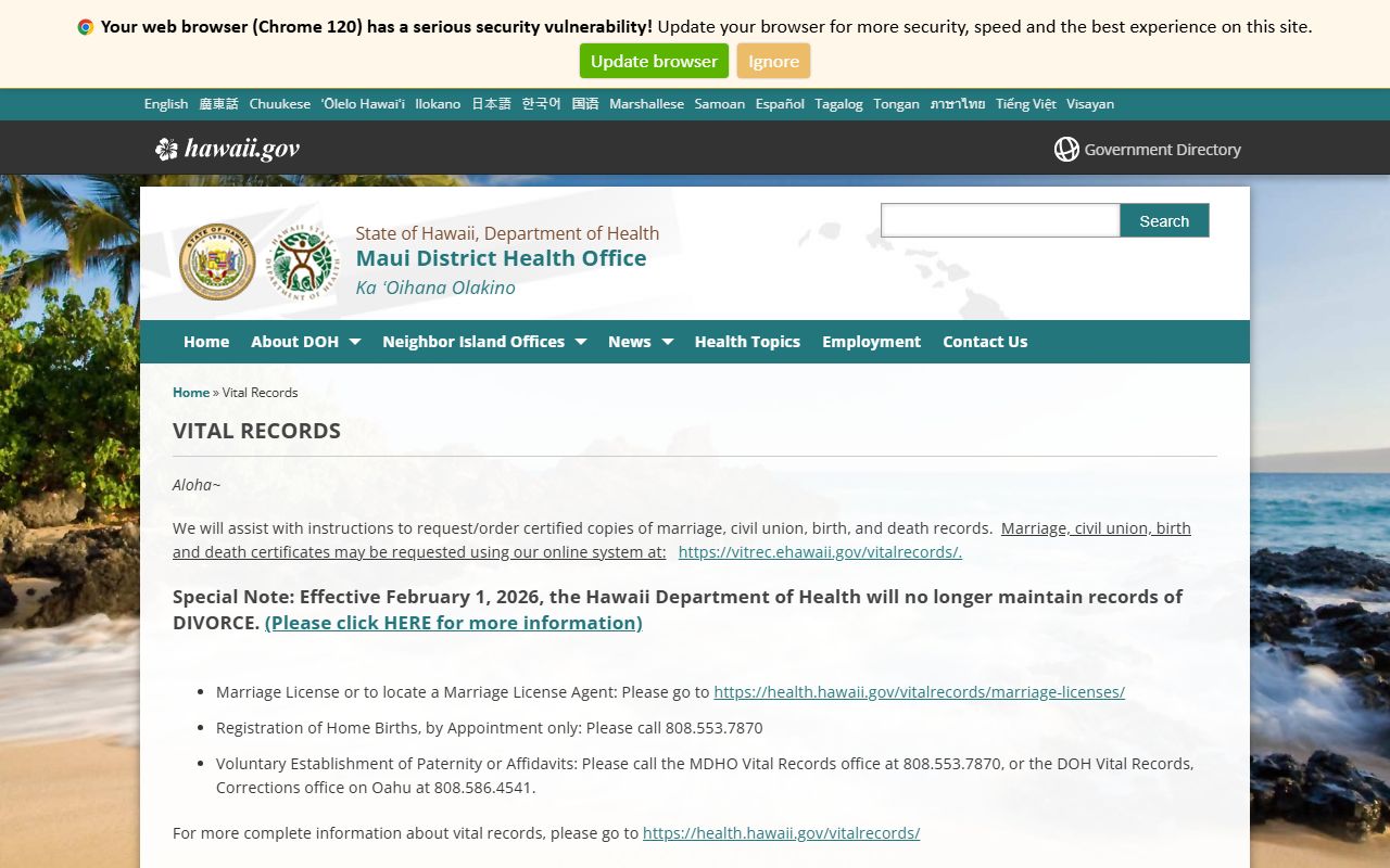 Maui District Health Office Wailuku obituary vital records