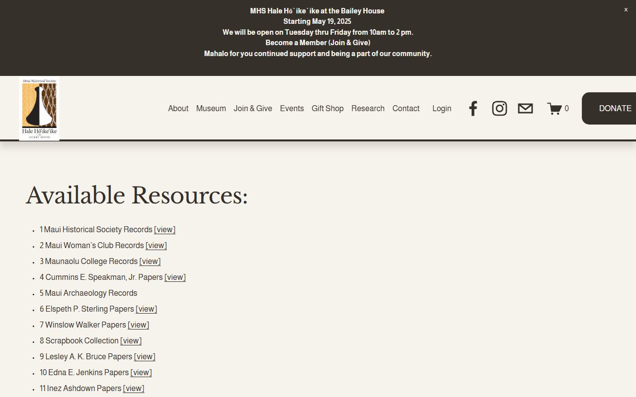 Maui Historical Society archival finding aids Wailuku obituary and family history records