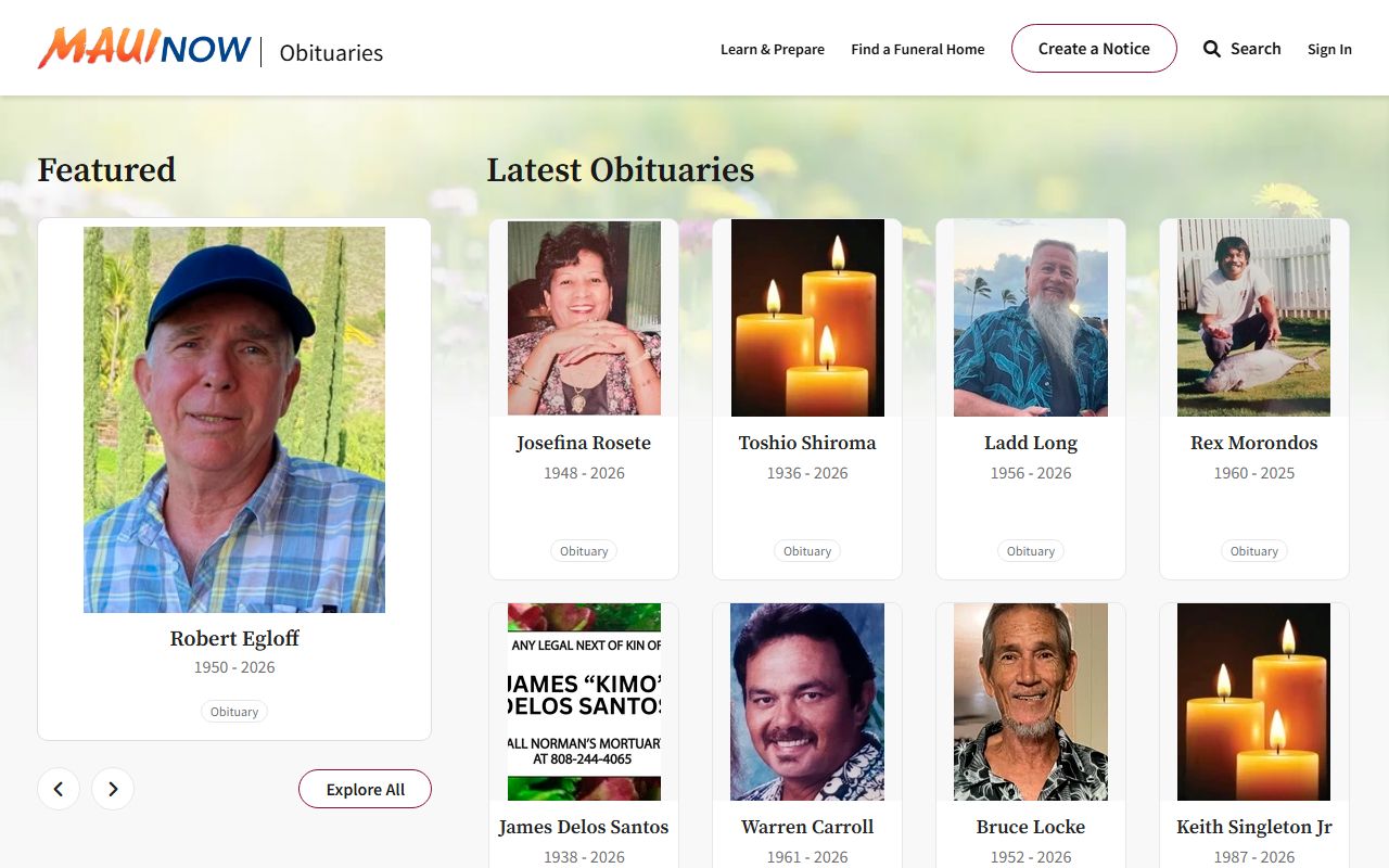 Maui Now obituaries portal Maui County records