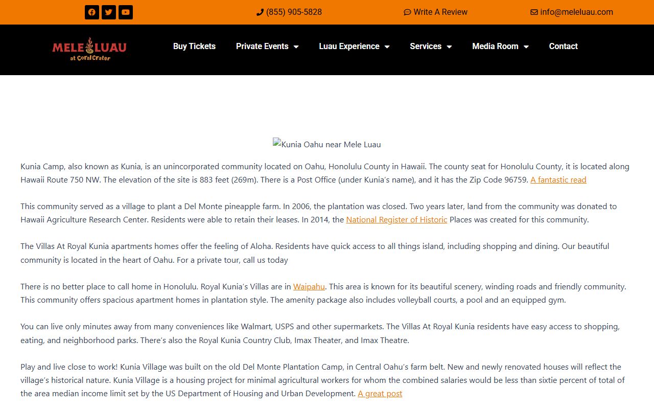 Kunia Camp and Royal Kunia obituary and community history