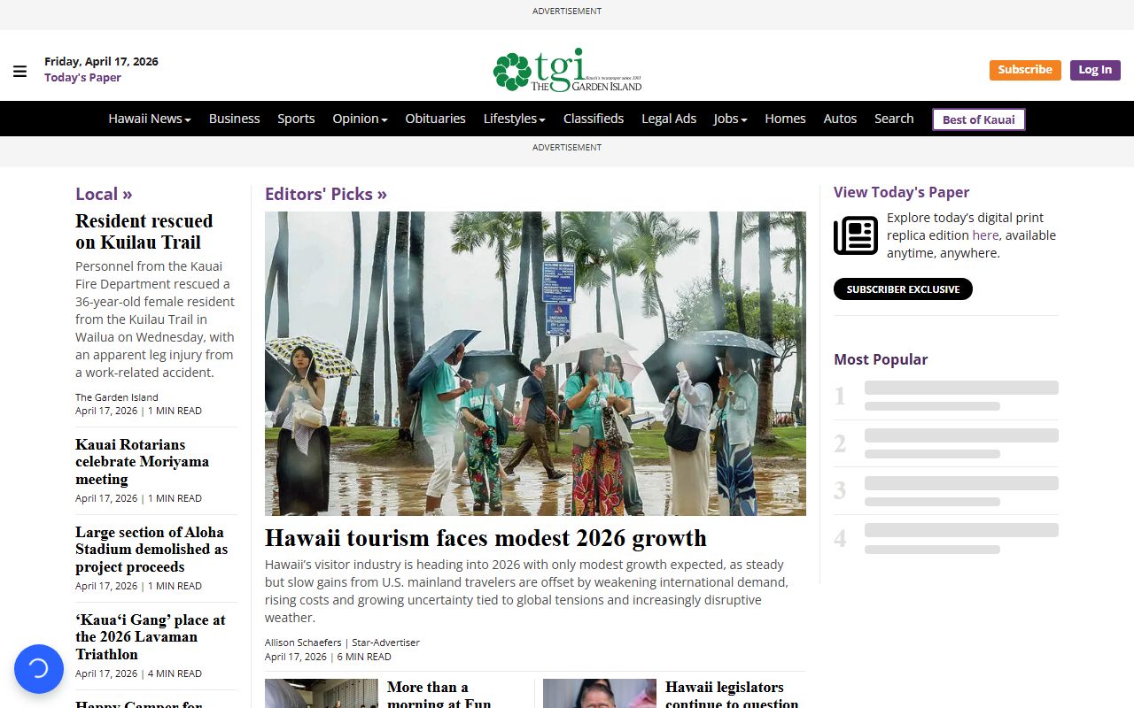 The Garden Island newspaper Kauai County obituary records