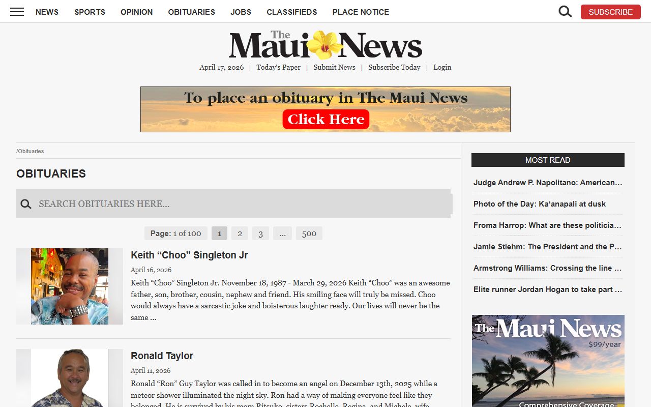 The Maui News Maui County obituary and death notice records