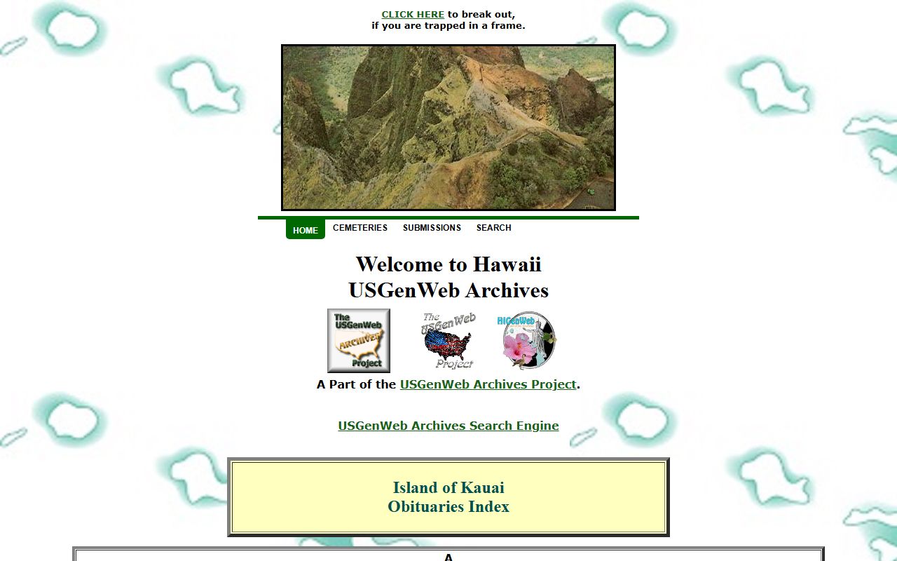 USGenWeb Archives Kauai obituaries index genealogy records