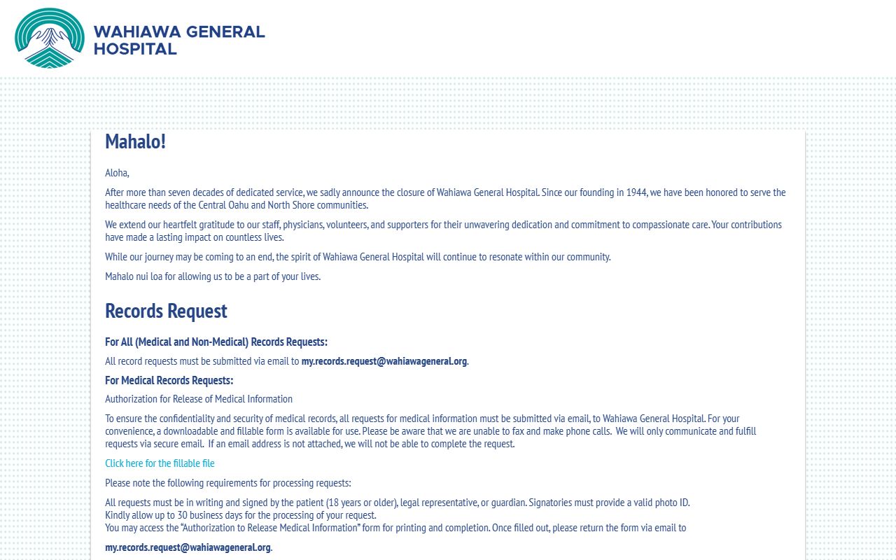 Wahiawa General Hospital nearby obituary records