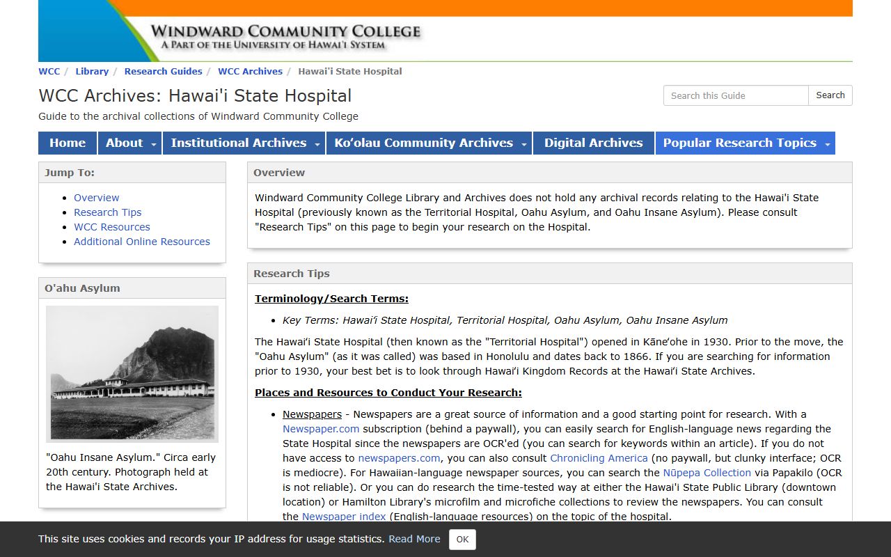 Windward Community College Library archives Kaneohe obituary records